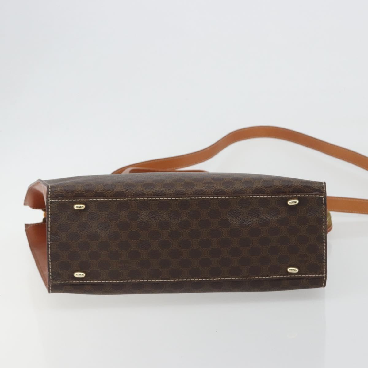 CELINE Macadam Hand Bag PVC Leather 2way Brown Gold Tone Auth ep15253