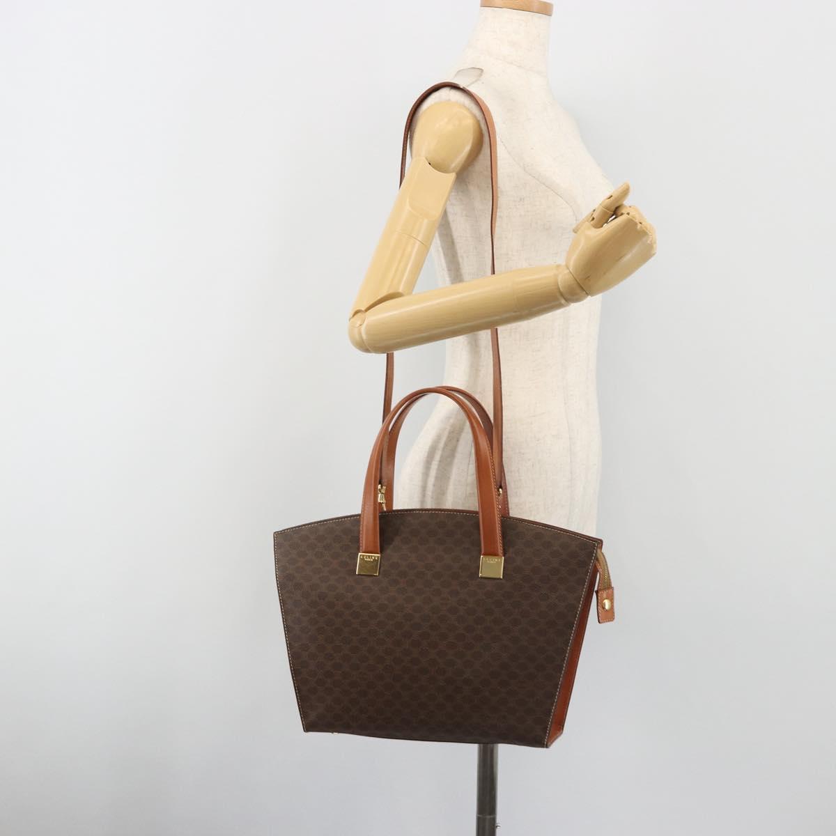 CELINE Macadam Hand Bag PVC Leather 2way Brown Gold Tone Auth ep15253