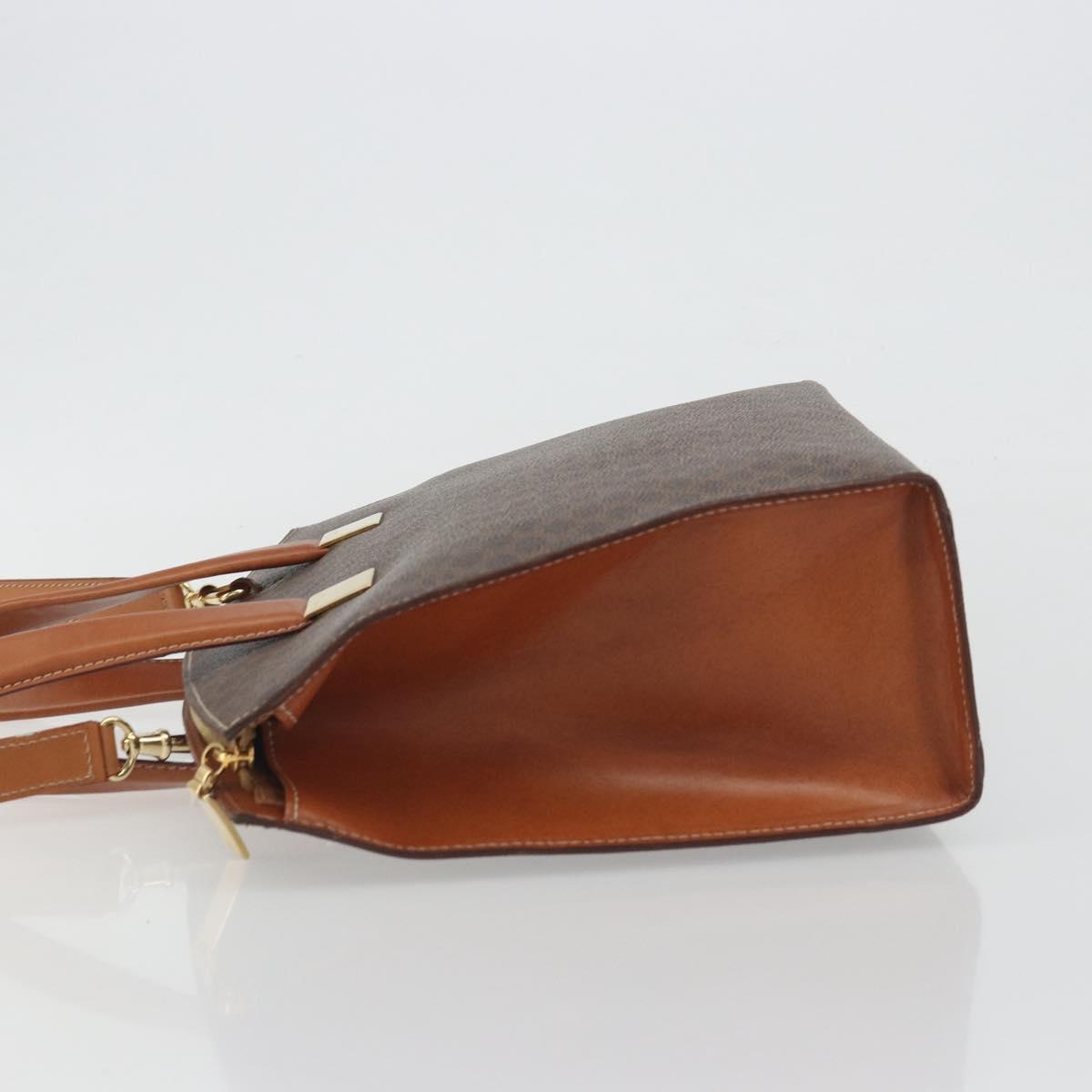 CELINE Macadam Hand Bag PVC Leather 2way Brown Gold Tone Auth ep15253