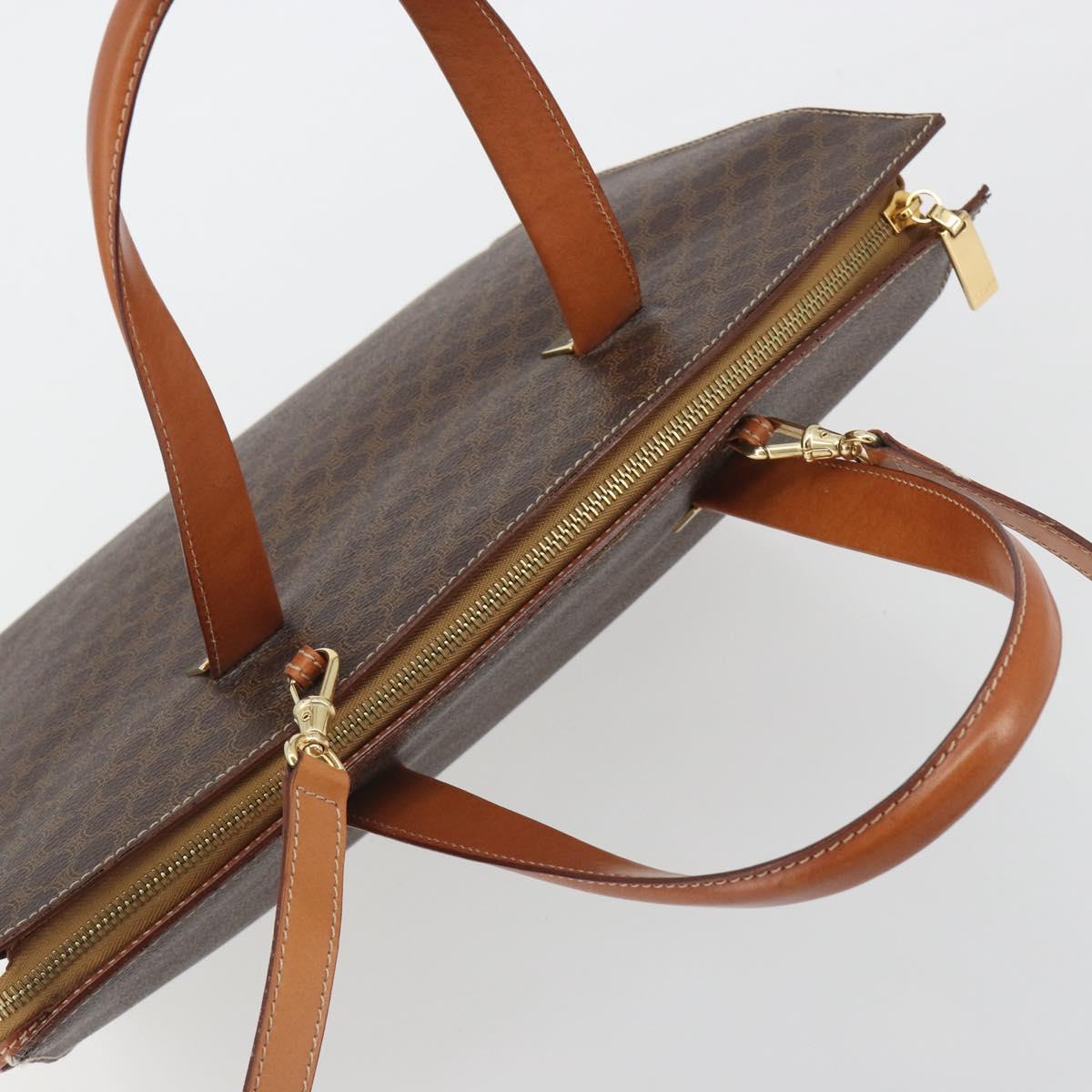 CELINE Macadam Hand Bag PVC Leather 2way Brown Gold Tone Auth ep15253