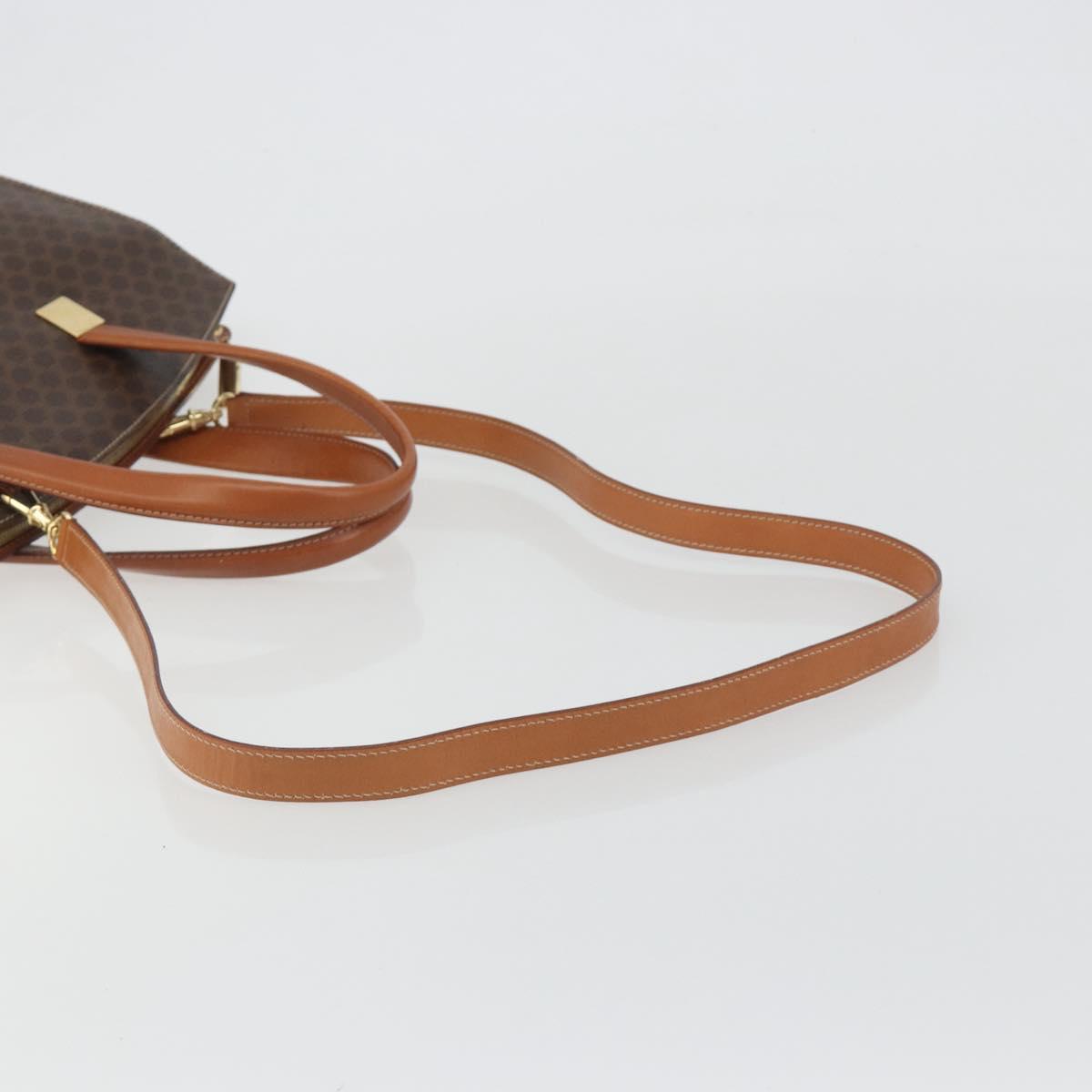 CELINE Macadam Hand Bag PVC Leather 2way Brown Gold Tone Auth ep15253