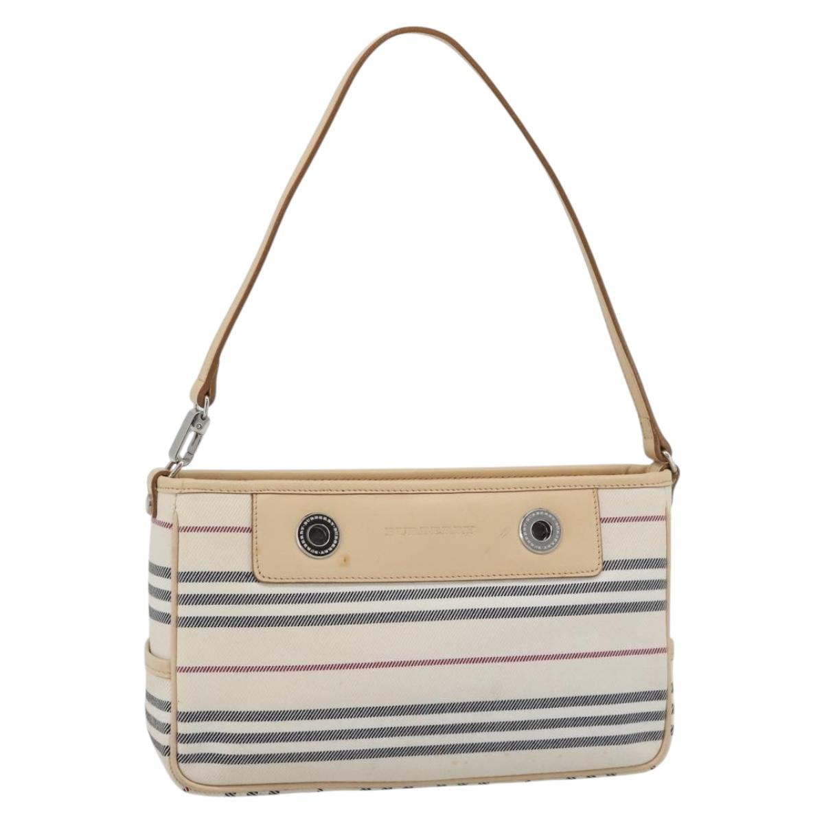 BURBERRY Shoulder Bag Canvas White Silver Auth ep15254