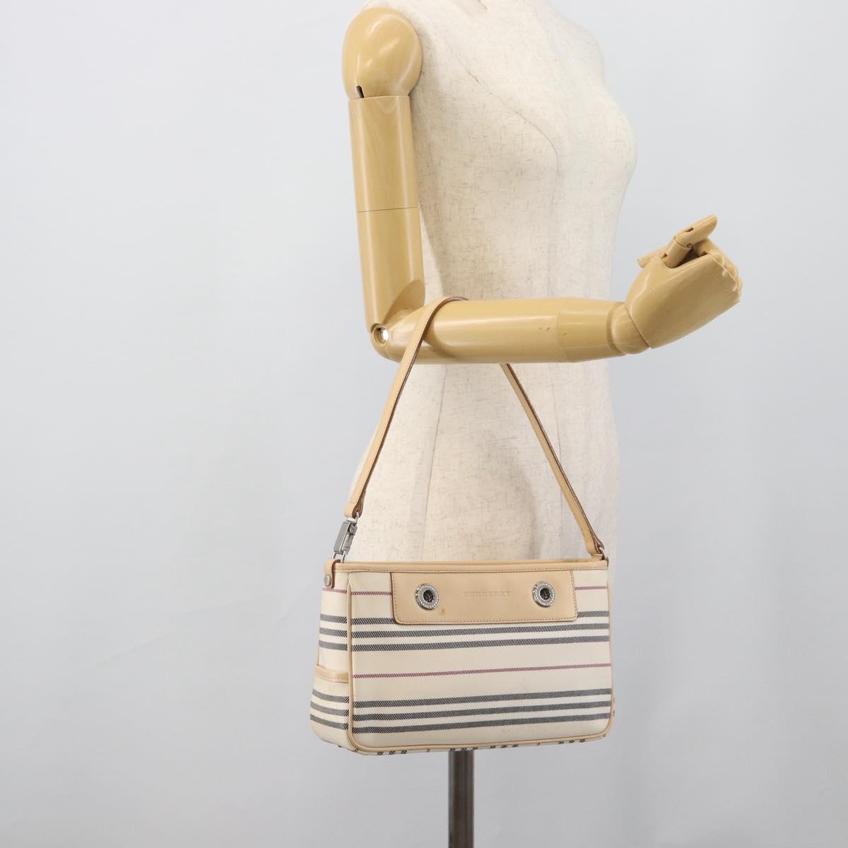 BURBERRY Shoulder Bag Canvas White Silver Auth ep15254