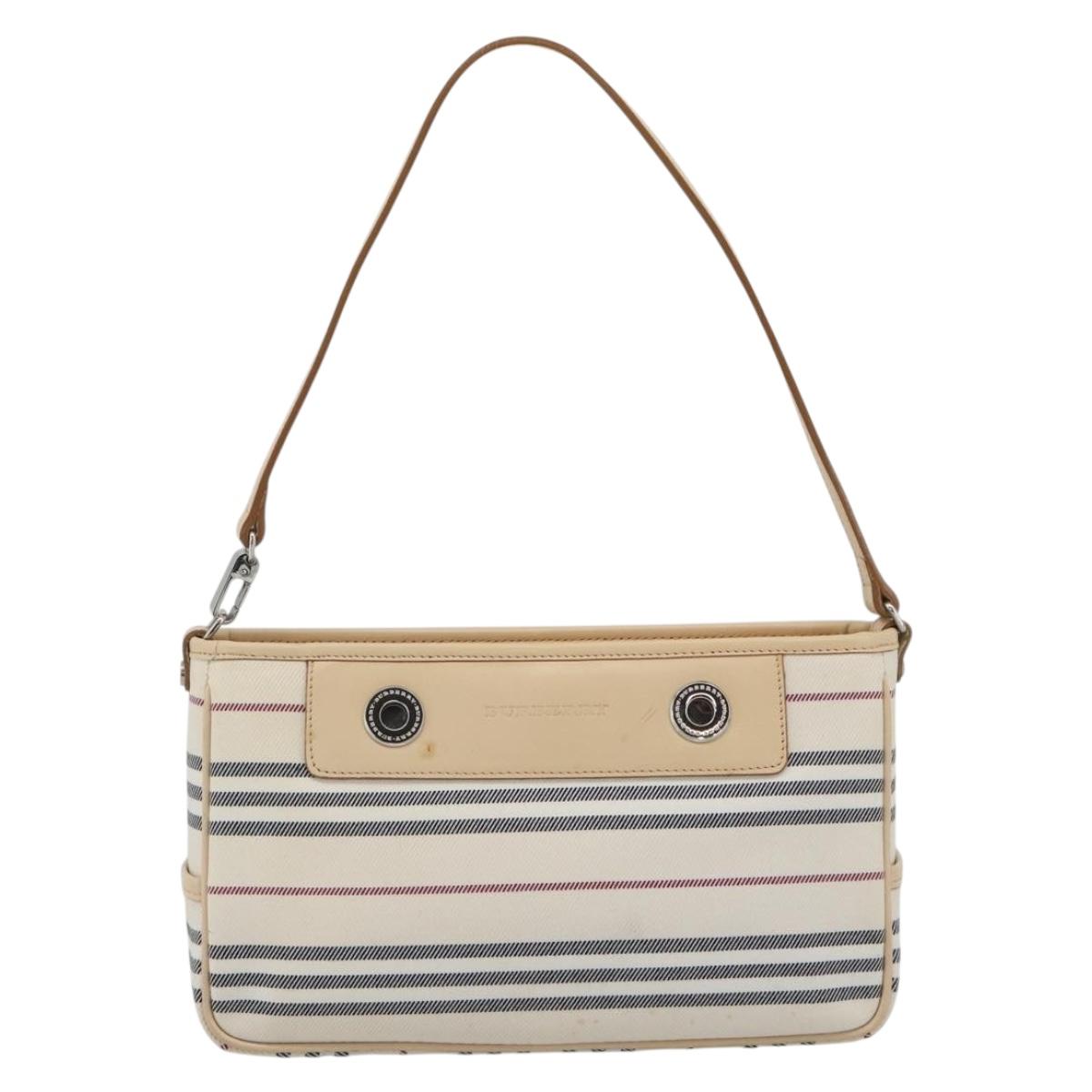 BURBERRY Shoulder Bag Canvas White Silver Auth ep15254