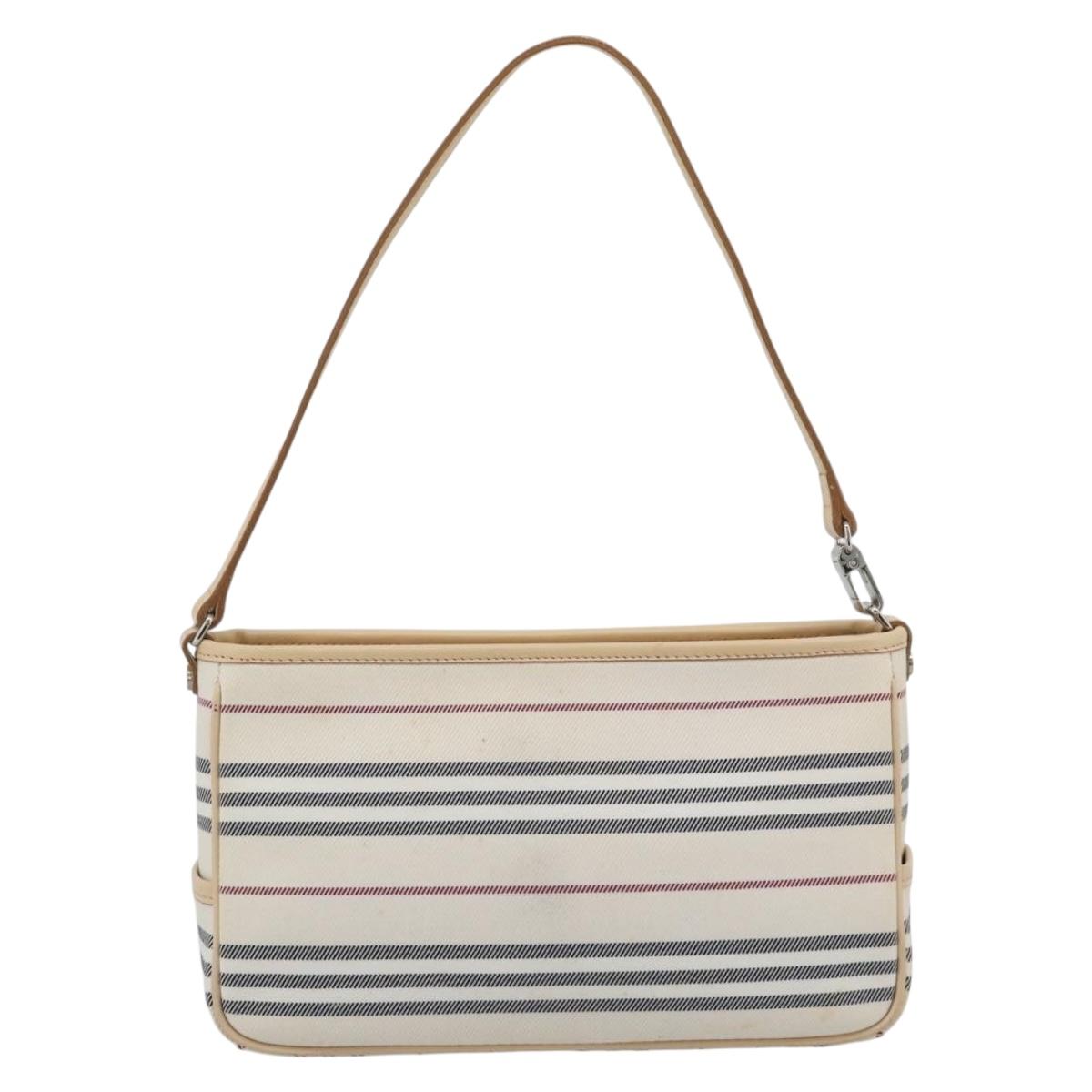 BURBERRY Shoulder Bag Canvas White Silver Auth ep15254