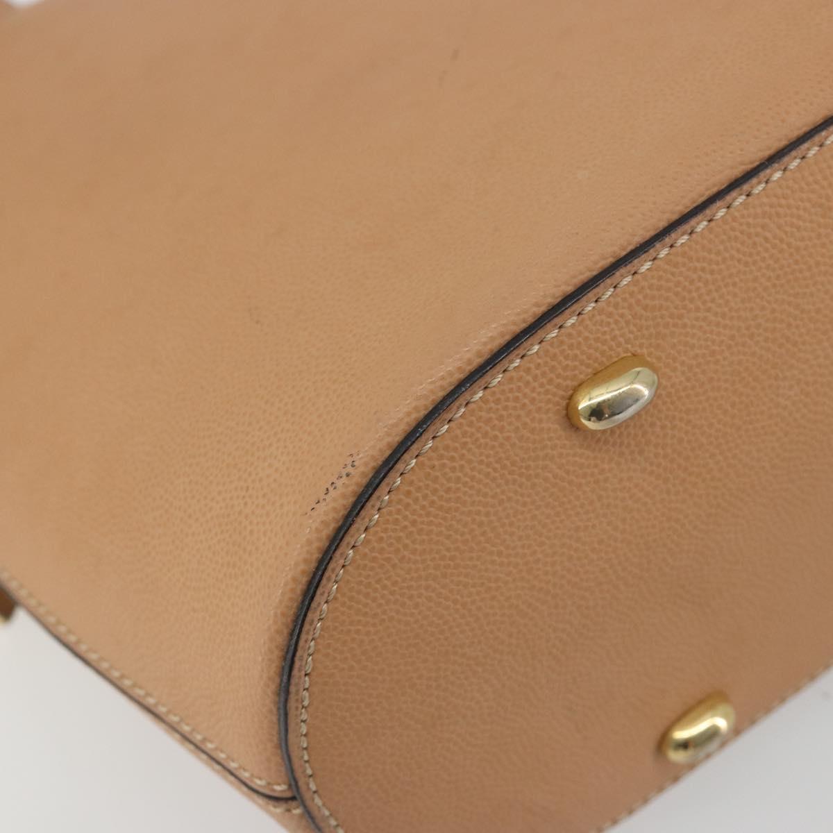 CELINE Shoulder Bag Leather Beige Gold Tone Auth ep15255