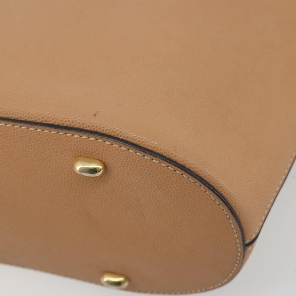 CELINE Shoulder Bag Leather Beige Gold Tone Auth ep15255