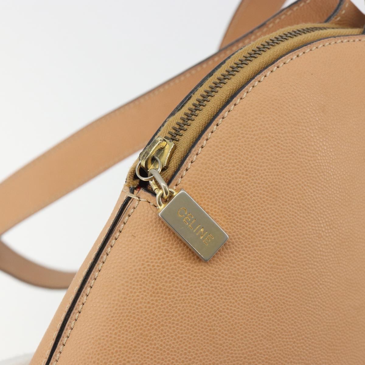 CELINE Shoulder Bag Leather Beige Gold Tone Auth ep15255