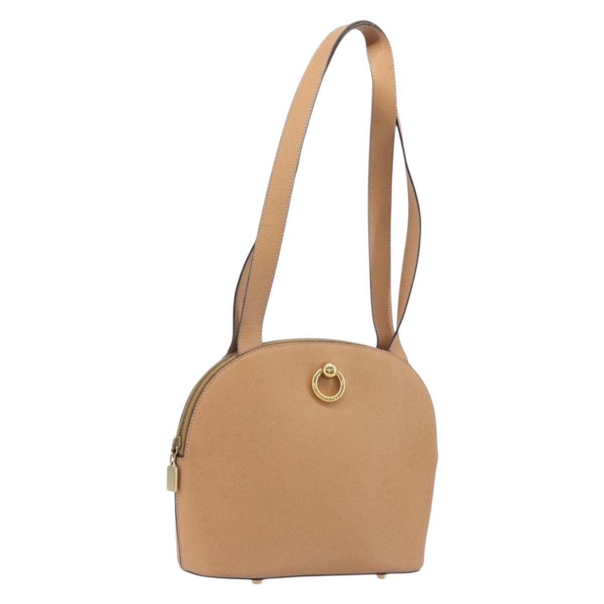 CELINE Shoulder Bag Leather Beige Gold Tone Auth ep15255