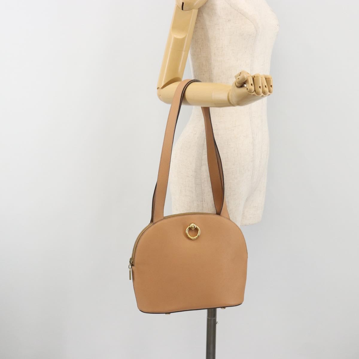 CELINE Shoulder Bag Leather Beige Gold Tone Auth ep15255