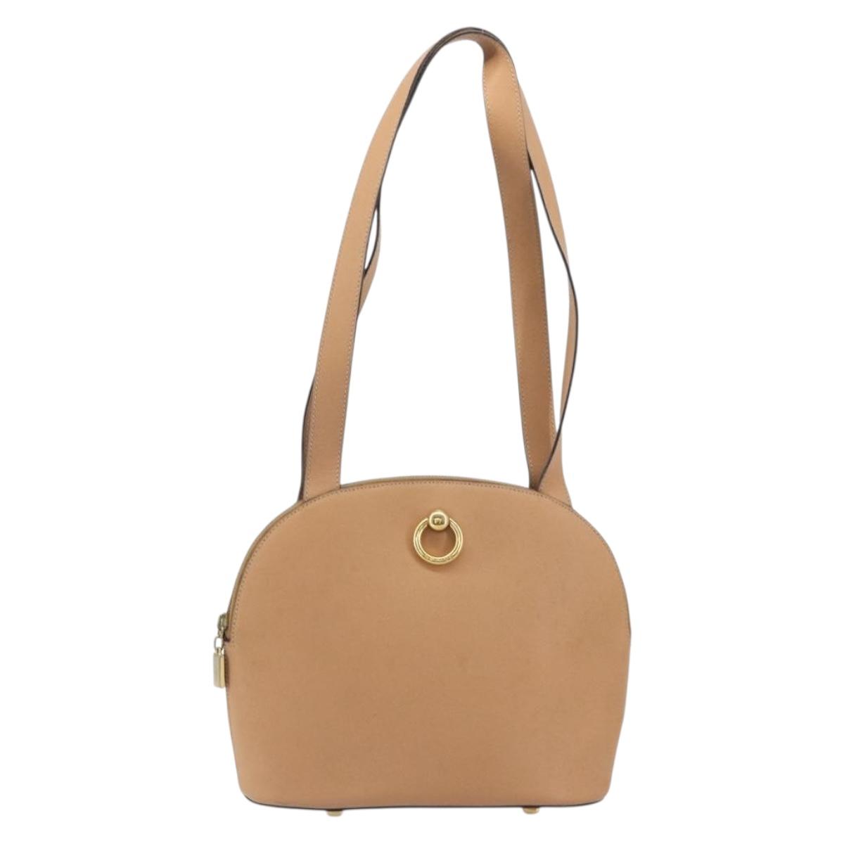 CELINE Shoulder Bag Leather Beige Gold Tone Auth ep15255
