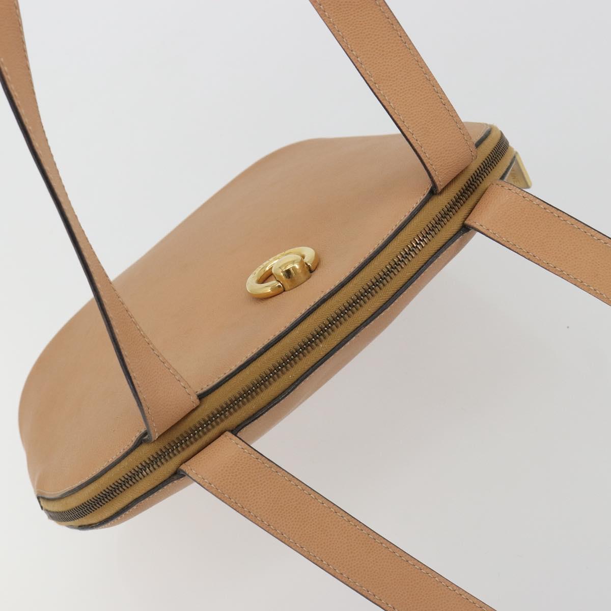 CELINE Shoulder Bag Leather Beige Gold Tone Auth ep15255