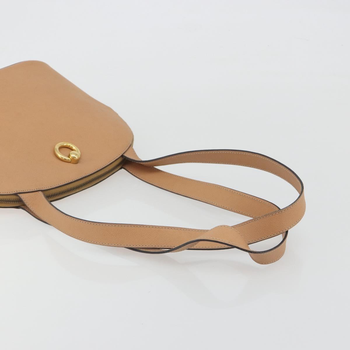 CELINE Shoulder Bag Leather Beige Gold Tone Auth ep15255