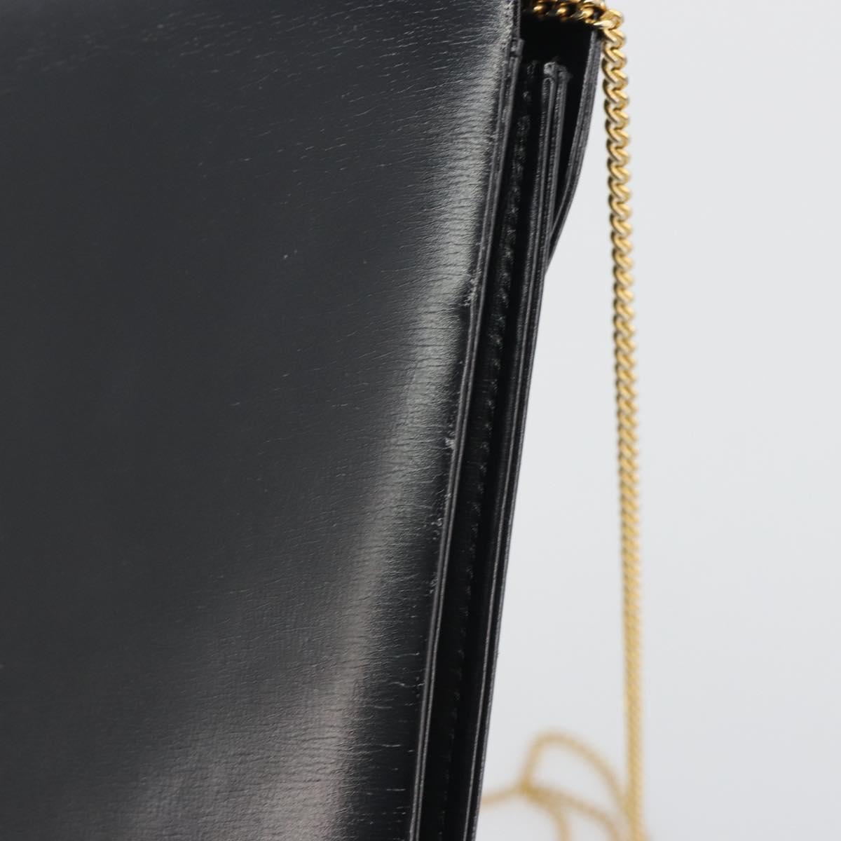 Christian Dior Chain Shoulder Bag Leather Black Gold Tone Auth ep15258
