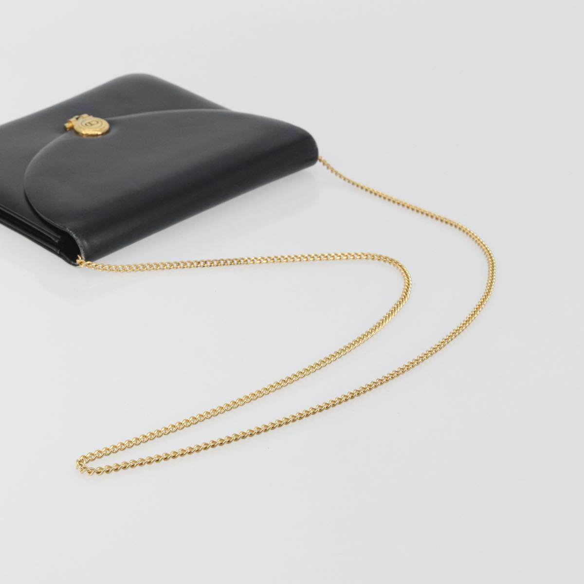Christian Dior Chain Shoulder Bag Leather Black Gold Tone Auth ep15258