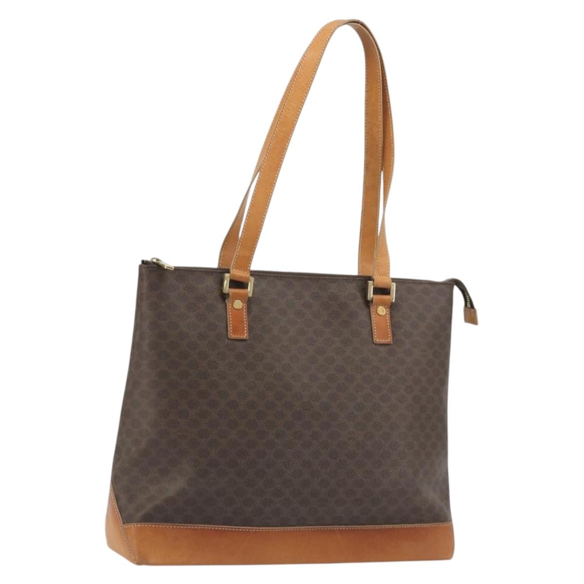 CELINE Macadam Tote Bag PVC Leather Brown Gold Tone Auth ep15259
