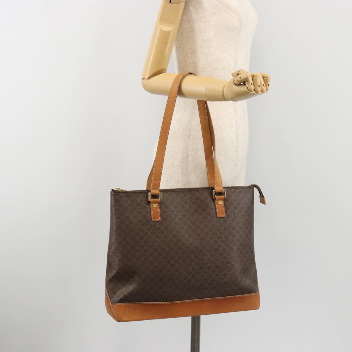 CELINE Macadam Tote Bag PVC Leather Brown Gold Tone Auth ep15259