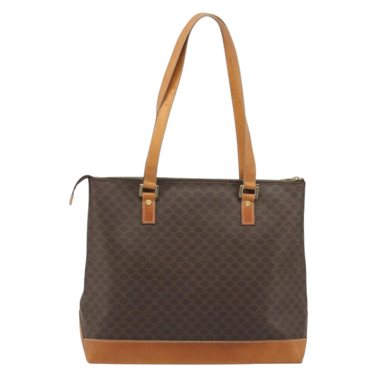 CELINE Macadam Tote Bag PVC Leather Brown Gold Tone Auth ep15259