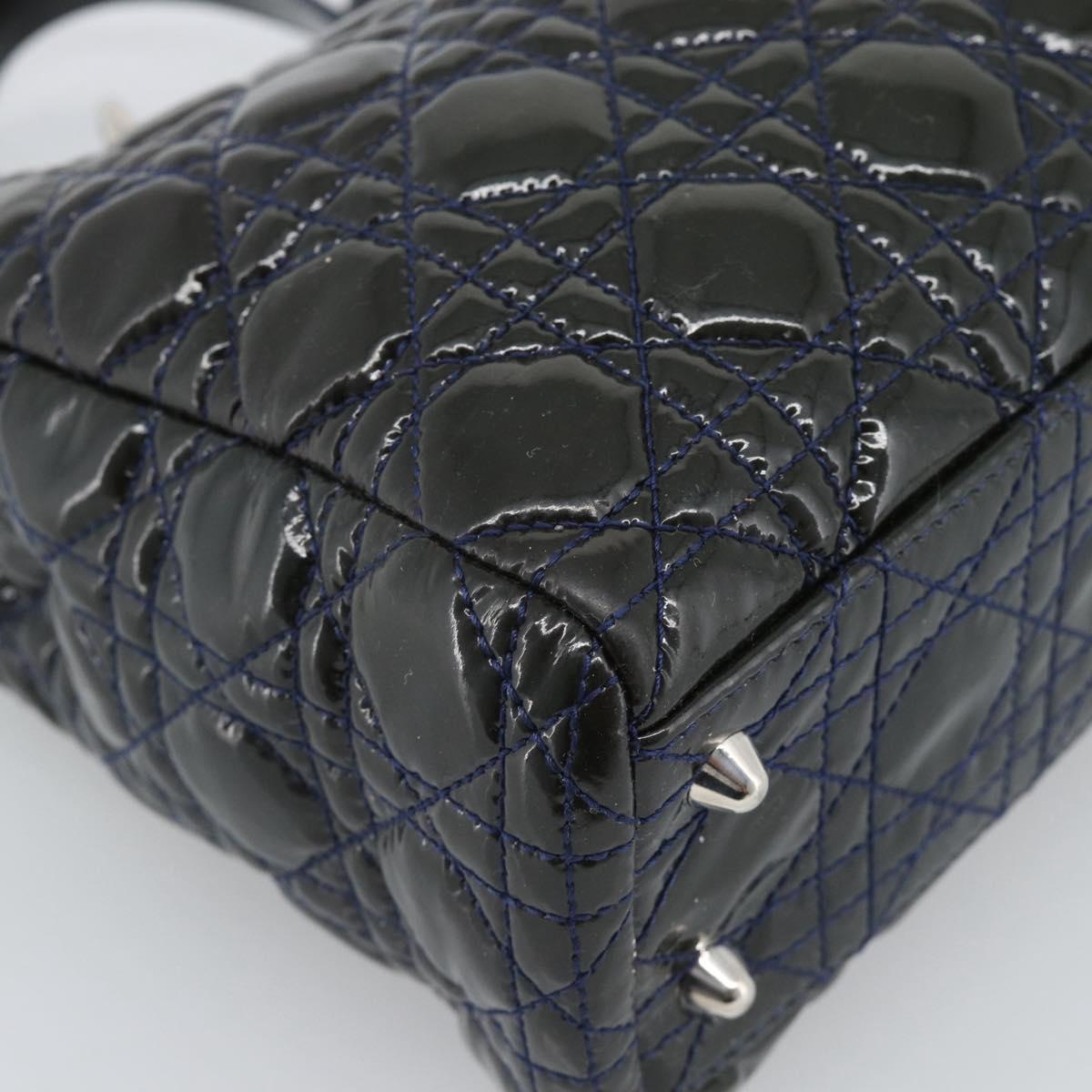 Christian Dior Canage Hand Bag Patent Navy Silver Auth ep15260