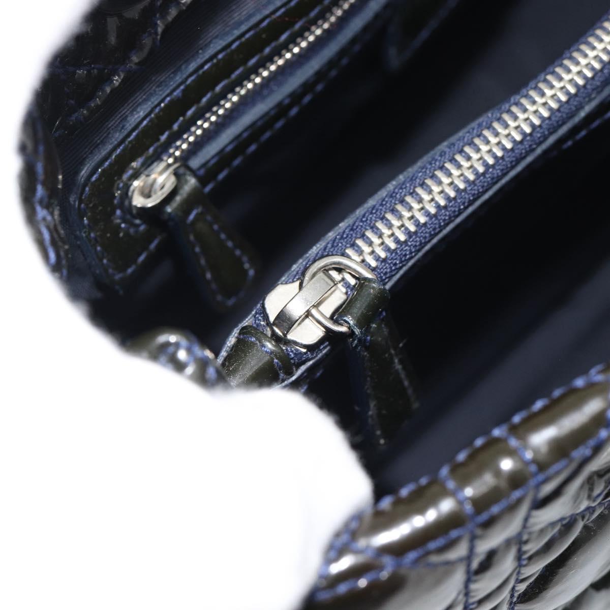 Christian Dior Canage Hand Bag Patent Navy Silver Auth ep15260