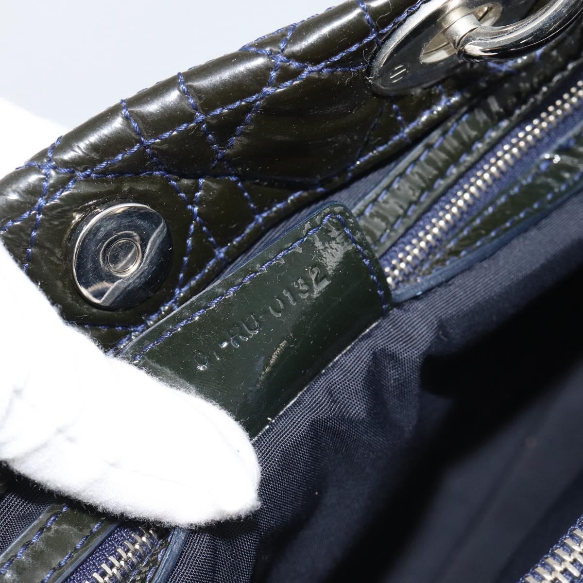 Christian Dior Canage Hand Bag Patent Navy Silver Auth ep15260