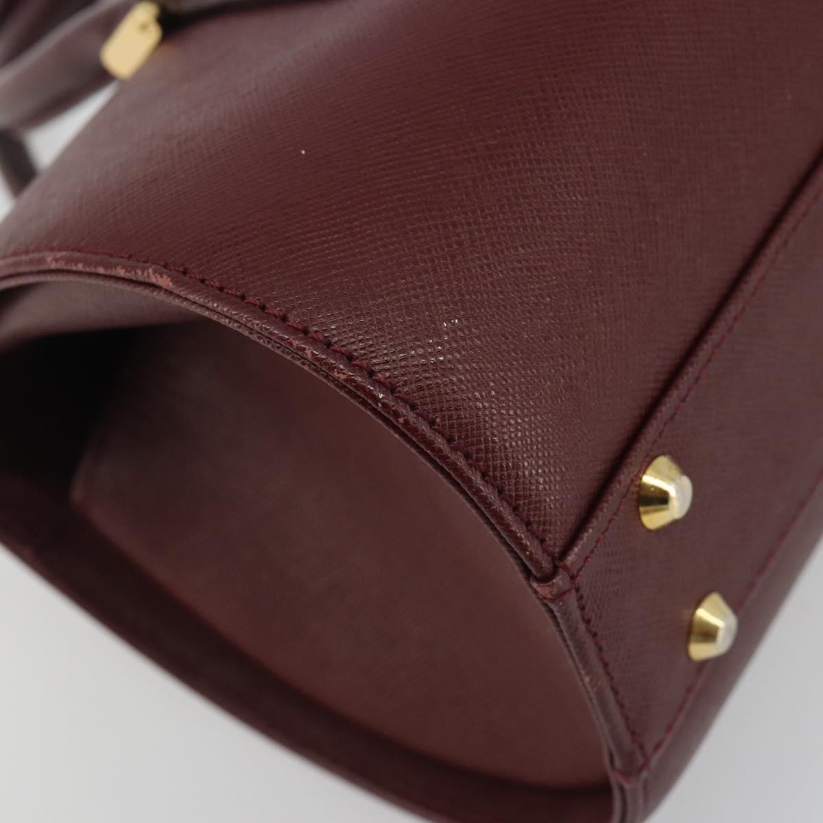 BURBERRY Hand Bag Leather Bordeaux Gold Tone Auth ep15263