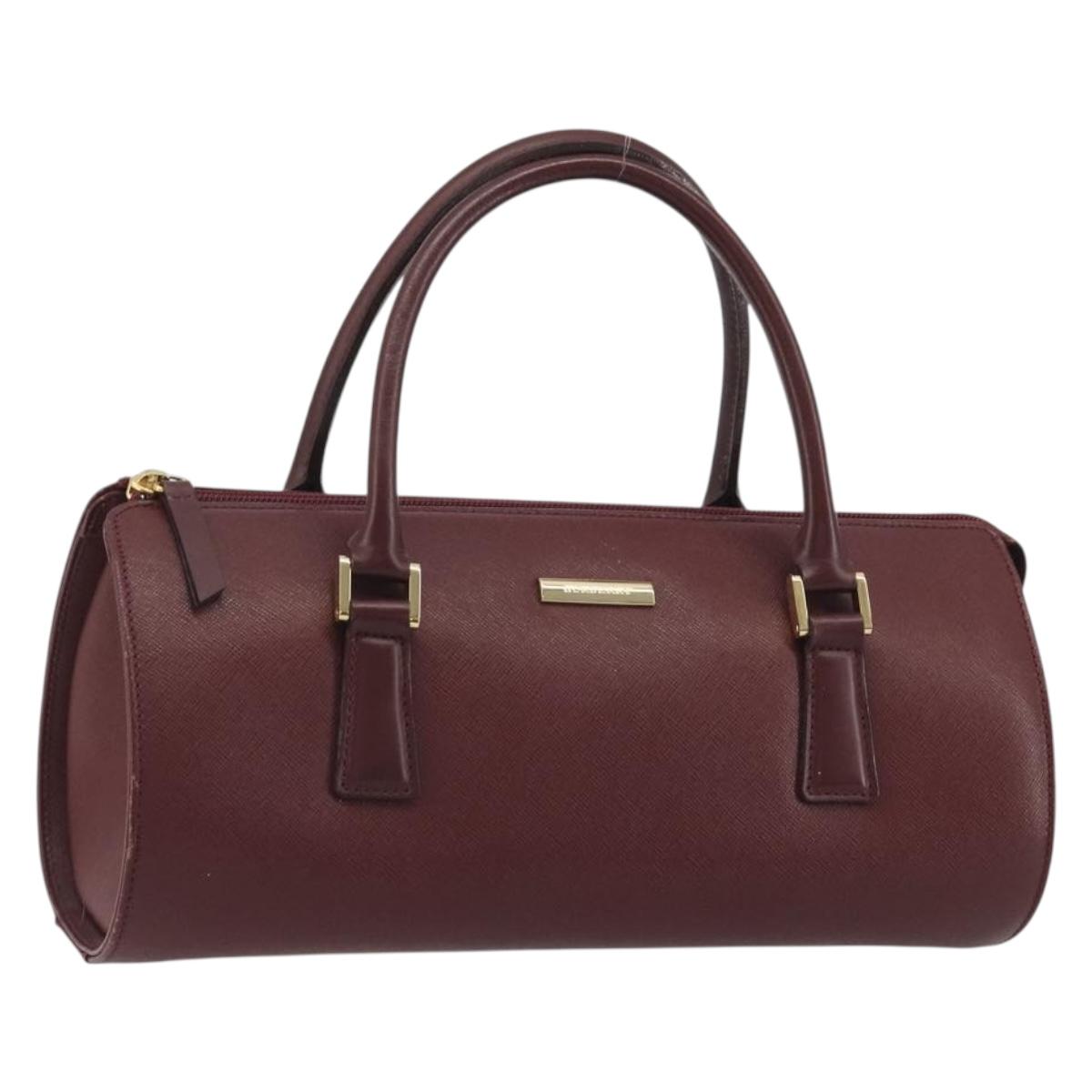 BURBERRY Hand Bag Leather Bordeaux Gold Tone Auth ep15263