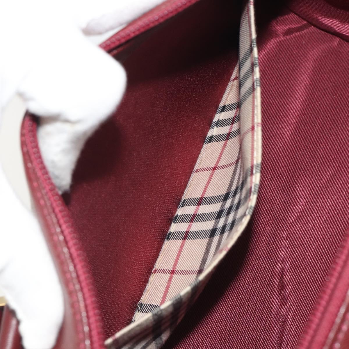 BURBERRY Hand Bag Leather Bordeaux Gold Tone Auth ep15263