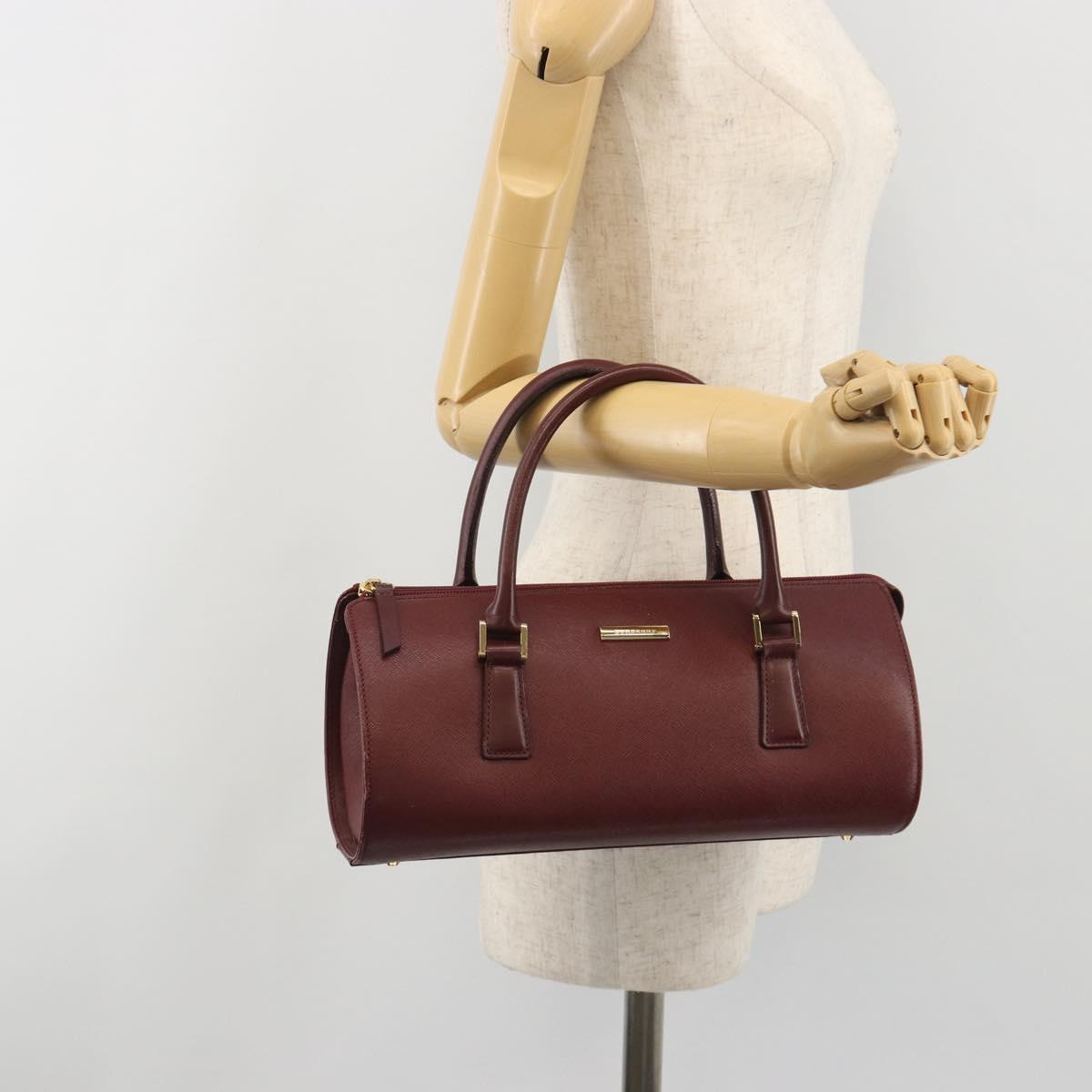 BURBERRY Hand Bag Leather Bordeaux Gold Tone Auth ep15263