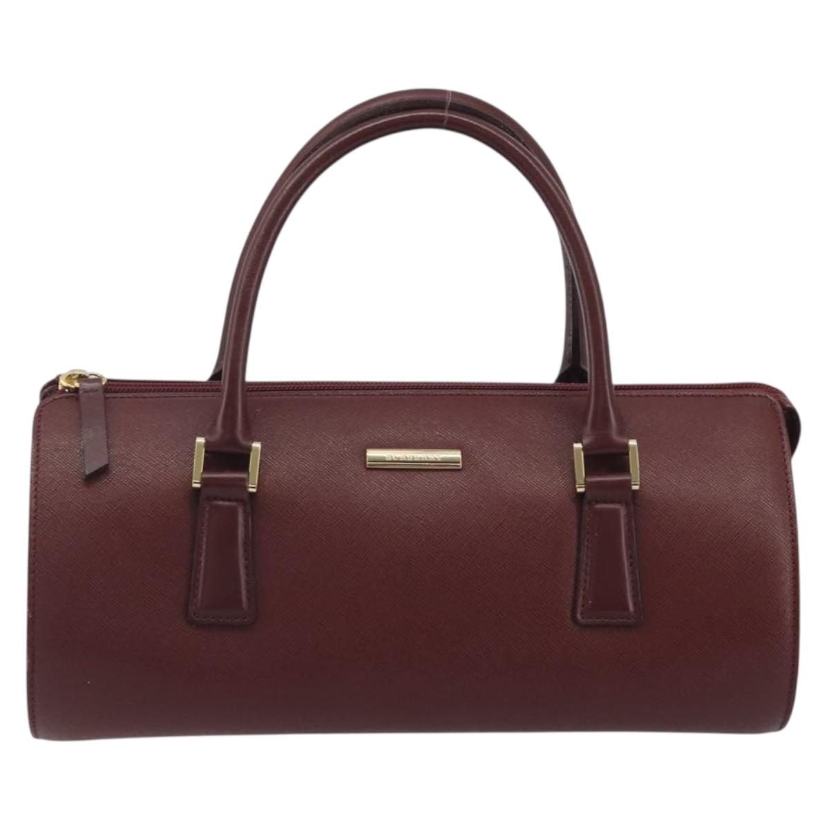 BURBERRY Hand Bag Leather Bordeaux Gold Tone Auth ep15263