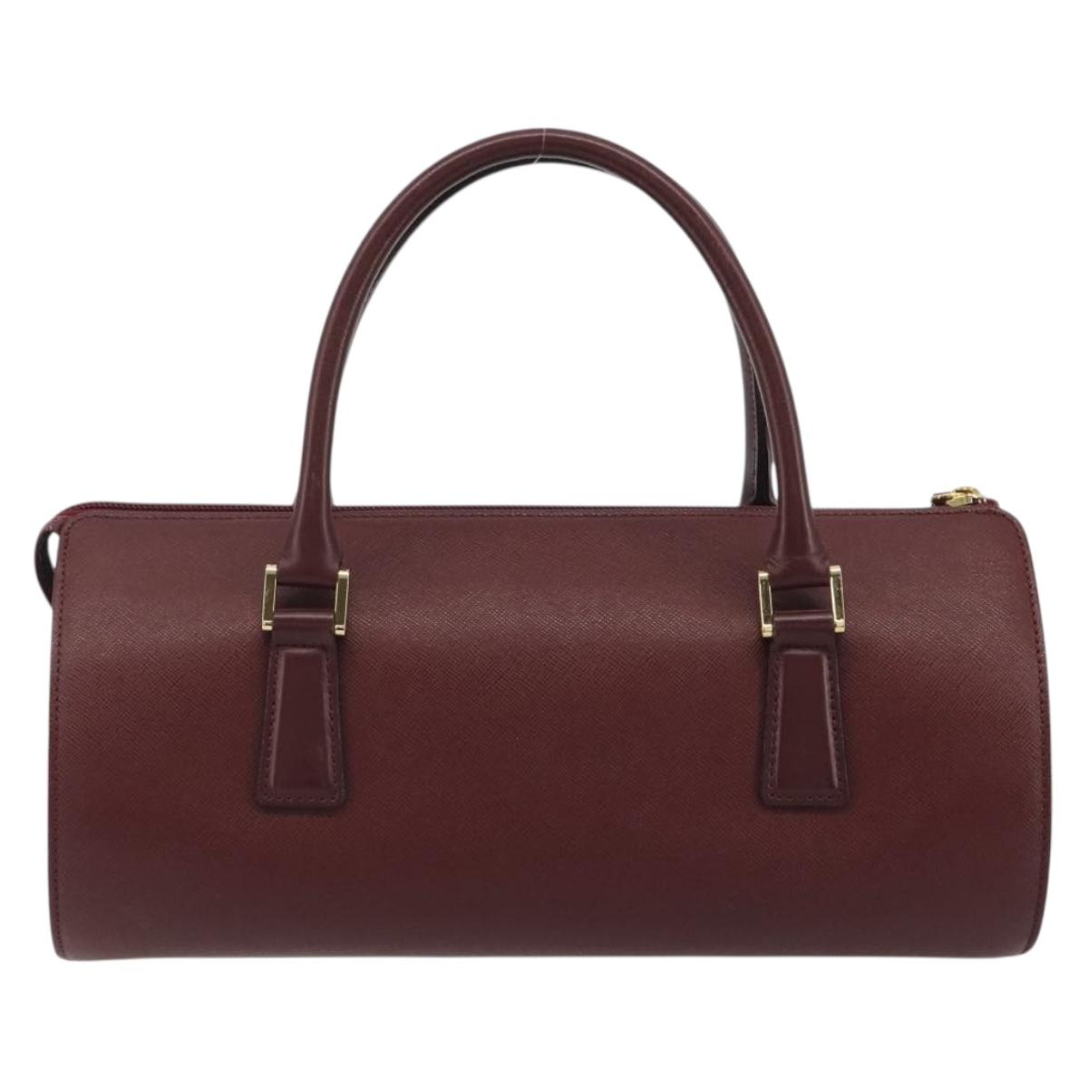 BURBERRY Hand Bag Leather Bordeaux Gold Tone Auth ep15263
