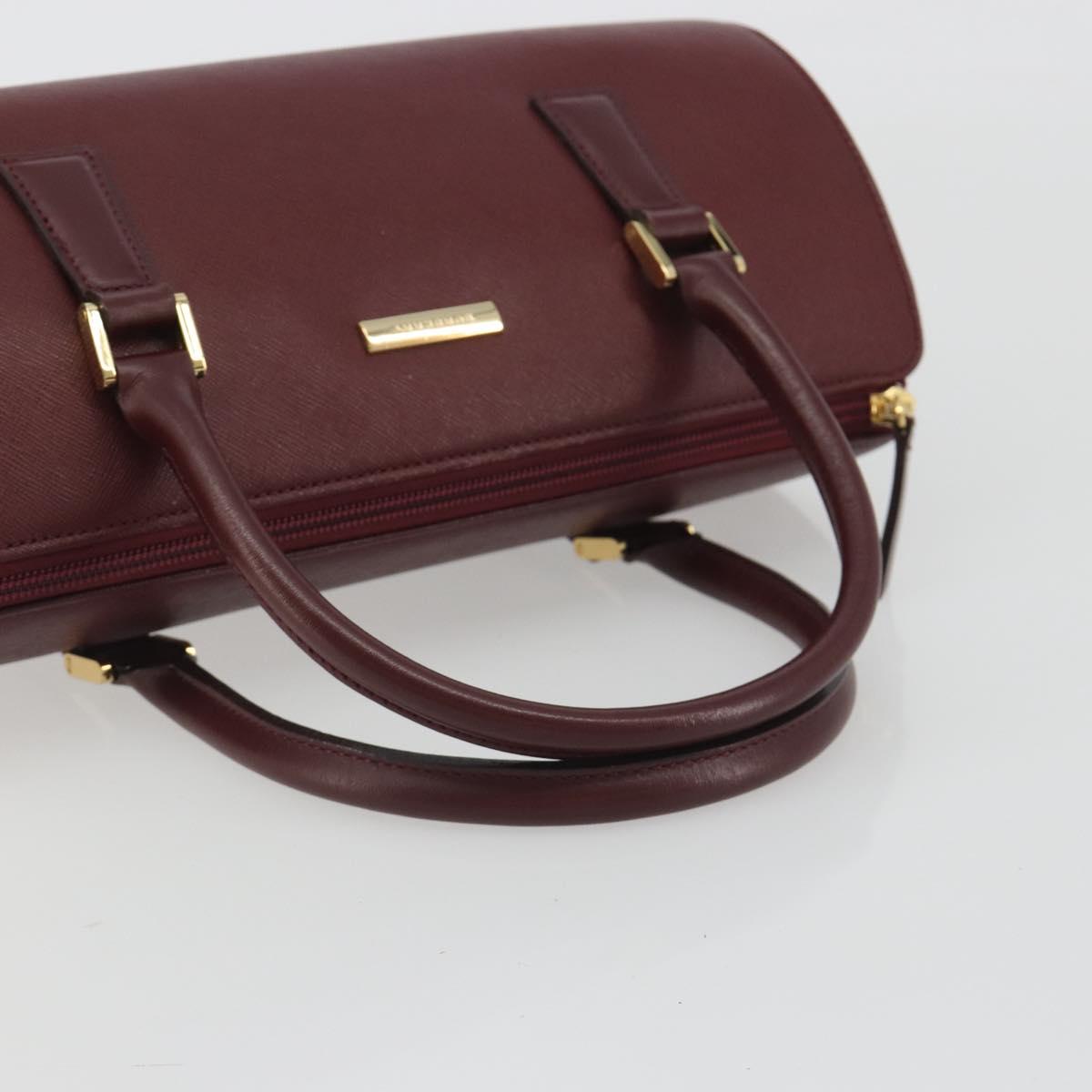 BURBERRY Hand Bag Leather Bordeaux Gold Tone Auth ep15263