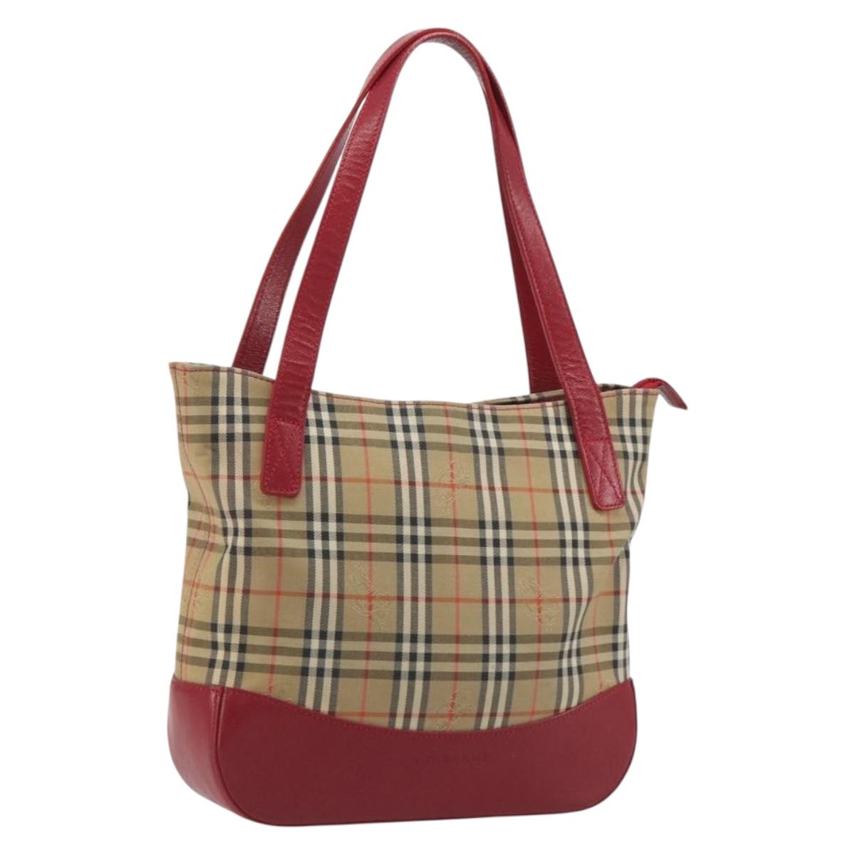 BURBERRY Nova Check Hand Bag Canvas Beige Red Auth ep15265