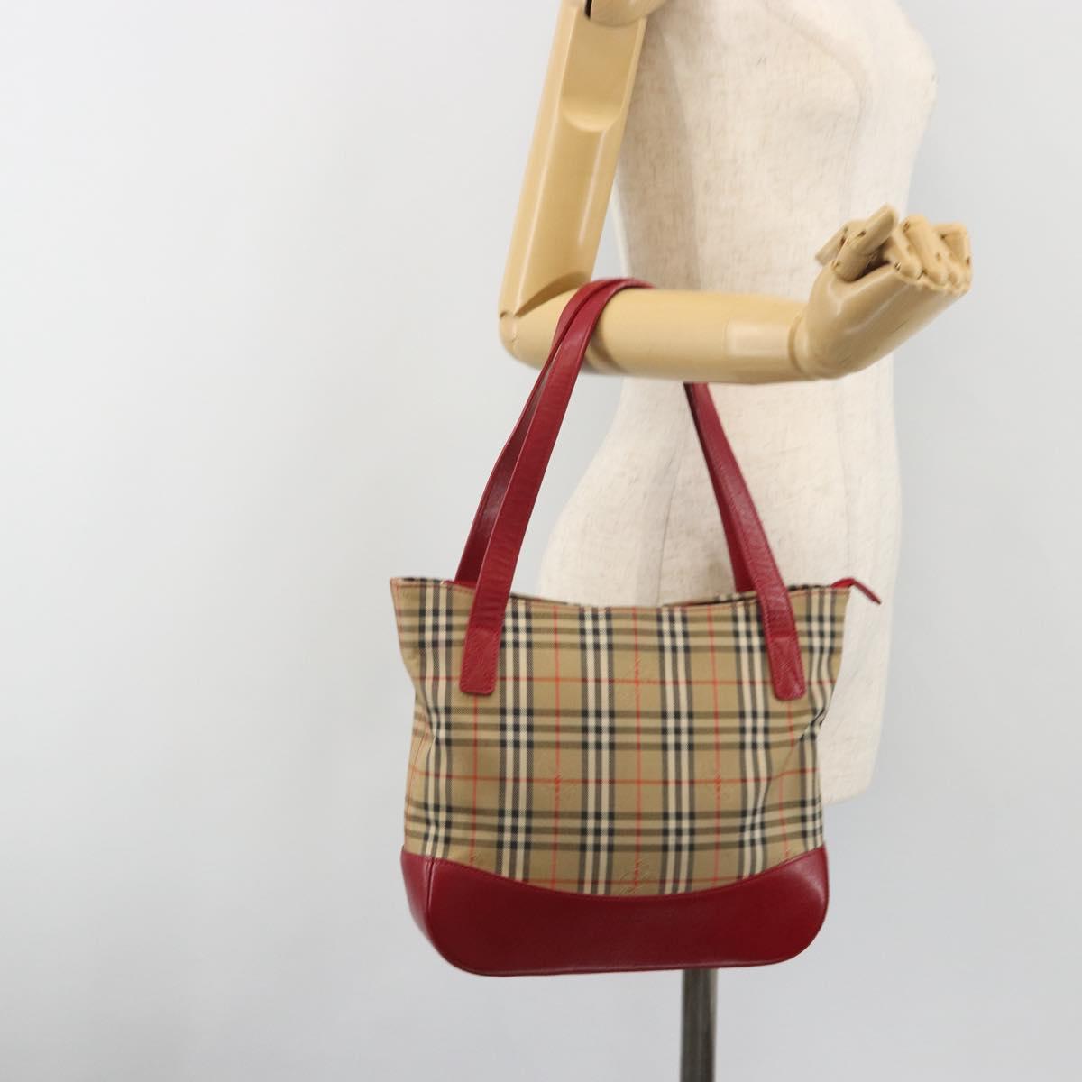 BURBERRY Nova Check Hand Bag Canvas Beige Red Auth ep15265