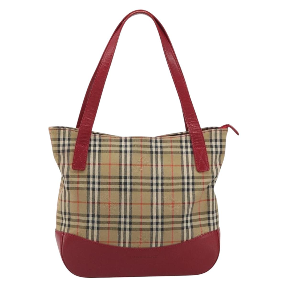 BURBERRY Nova Check Hand Bag Canvas Beige Red Auth ep15265