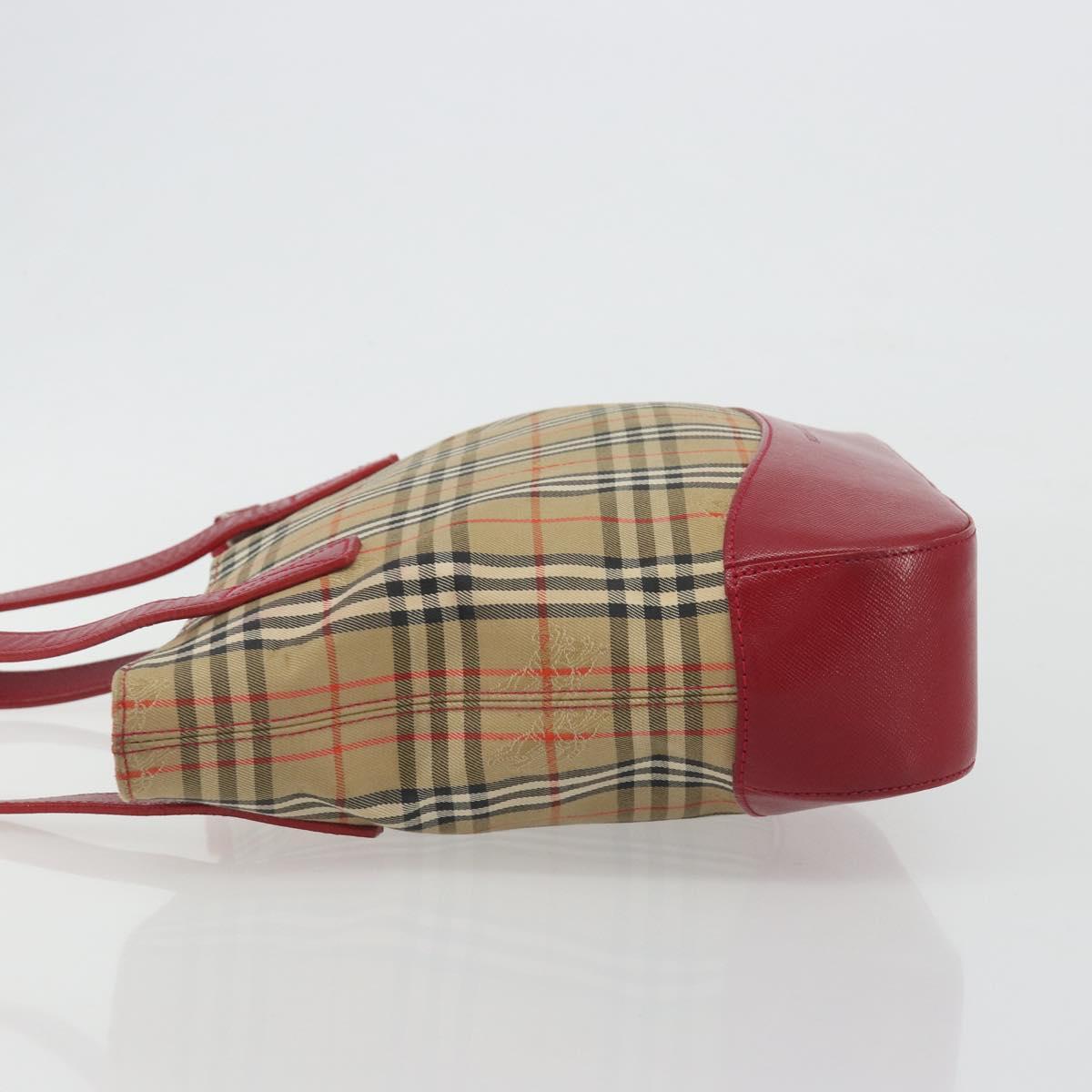 BURBERRY Nova Check Hand Bag Canvas Beige Red Auth ep15265