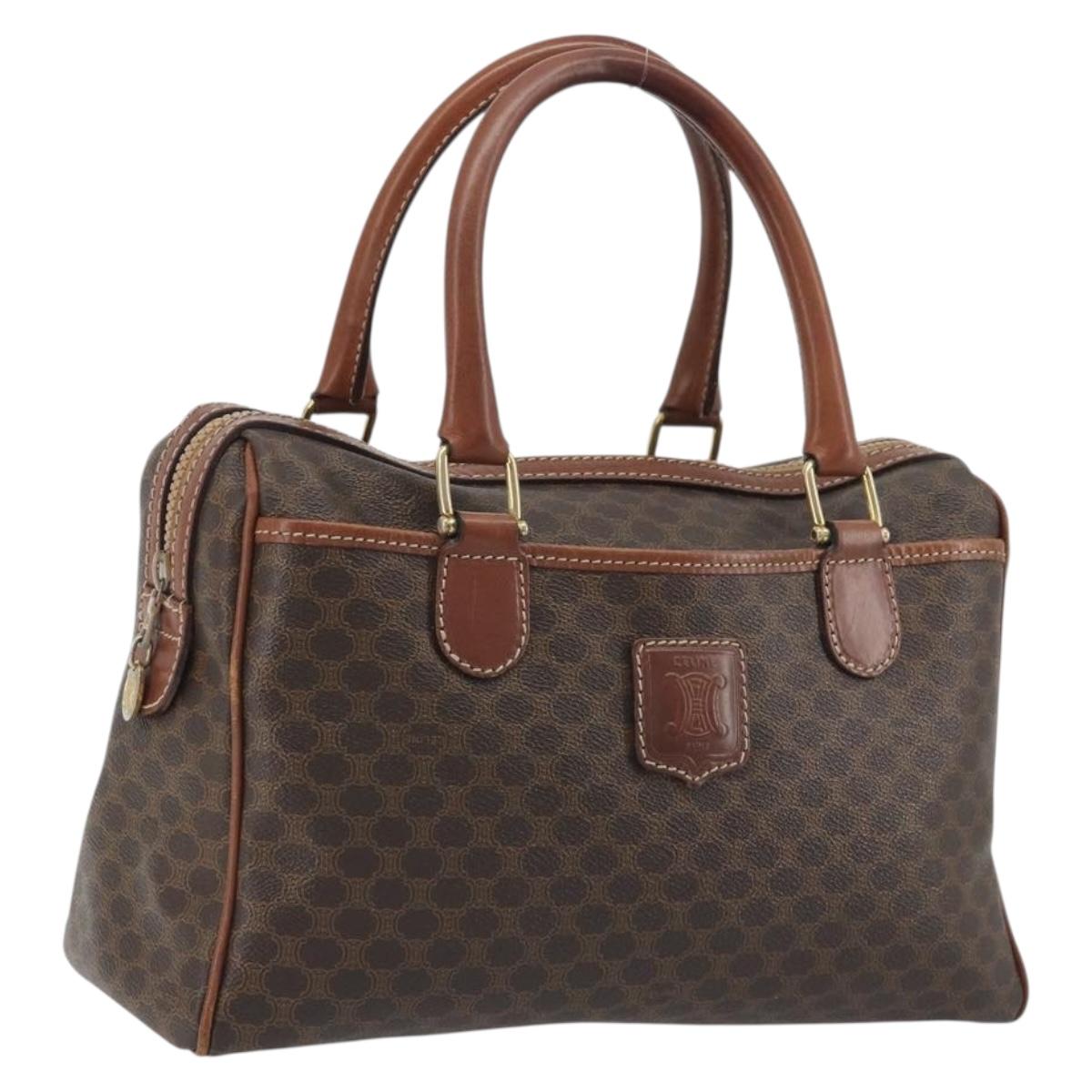 CELINE Macadam Hand Bag PVC Leather Brown Gold Tone Auth ep15266