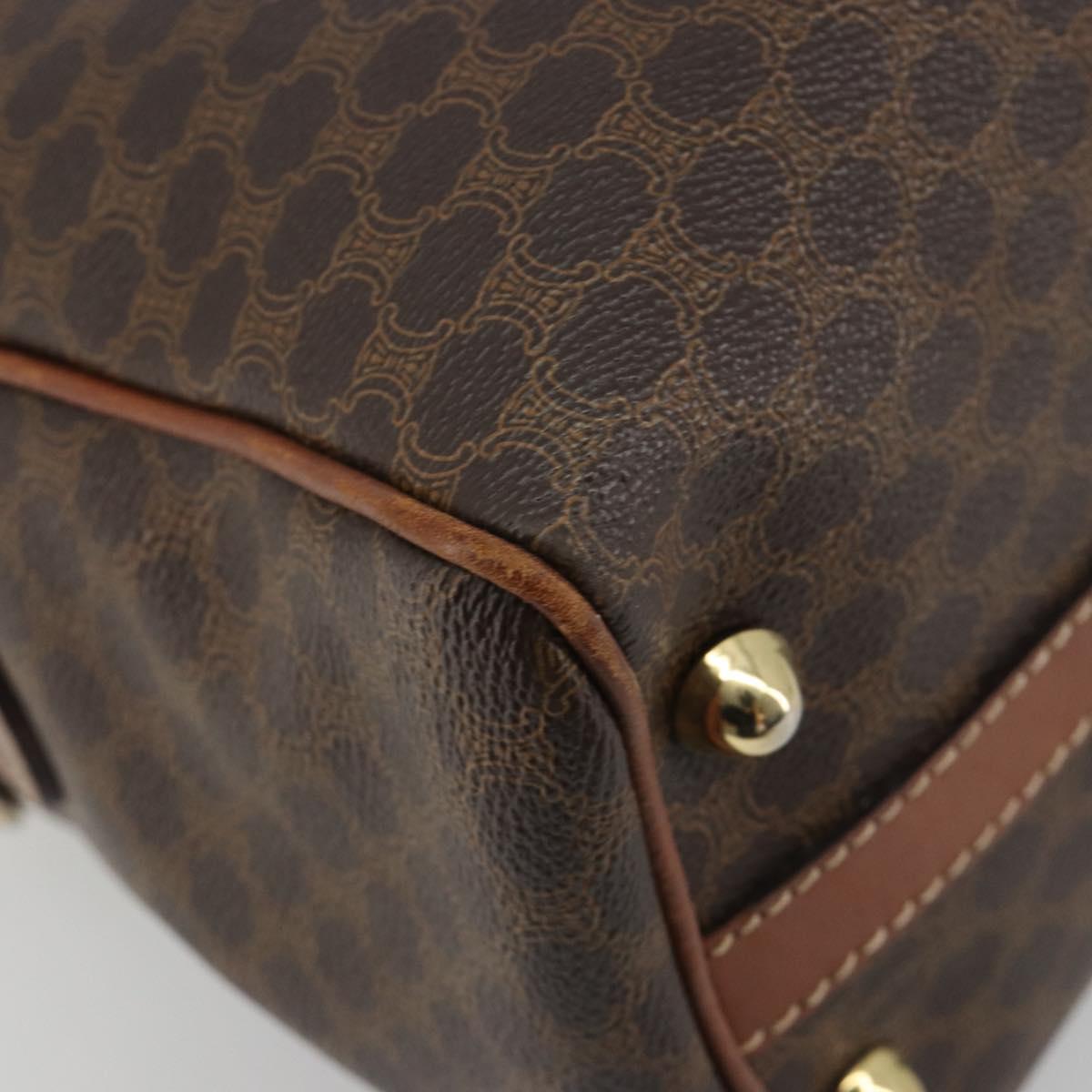 CELINE Macadam Hand Bag PVC Leather Brown Gold Tone Auth ep15266
