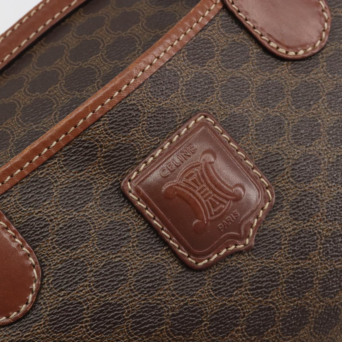 CELINE Macadam Hand Bag PVC Leather Brown Gold Tone Auth ep15266