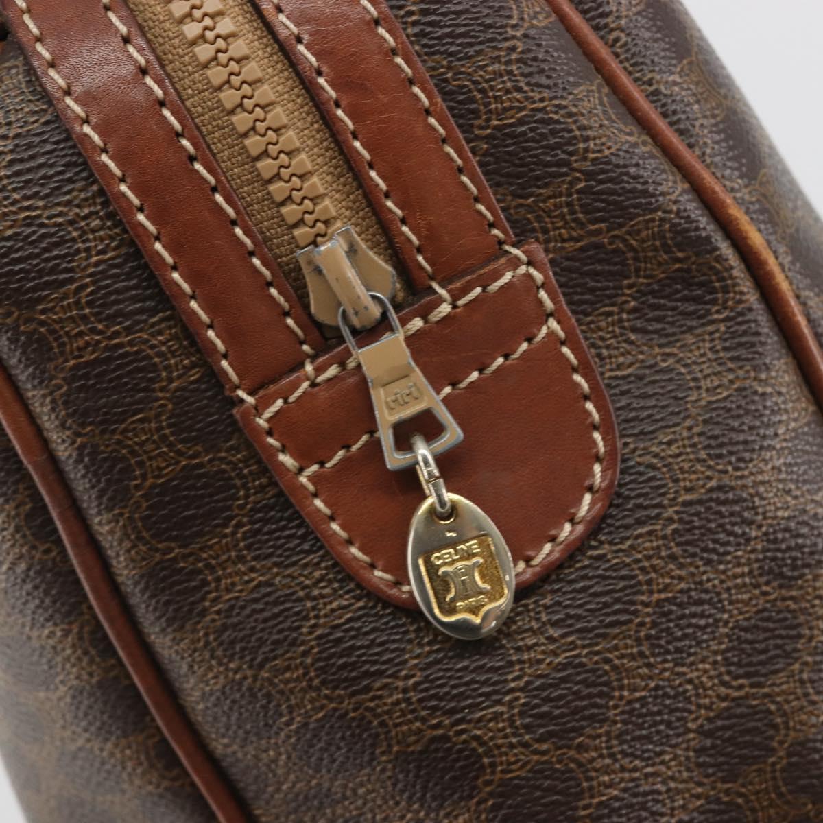 CELINE Macadam Hand Bag PVC Leather Brown Gold Tone Auth ep15266