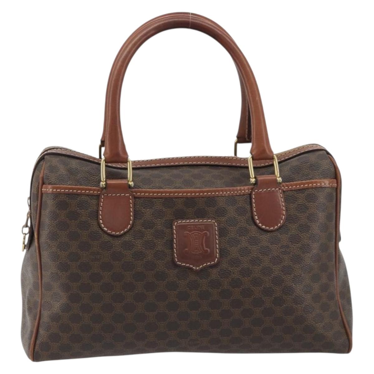 CELINE Macadam Hand Bag PVC Leather Brown Gold Tone Auth ep15266