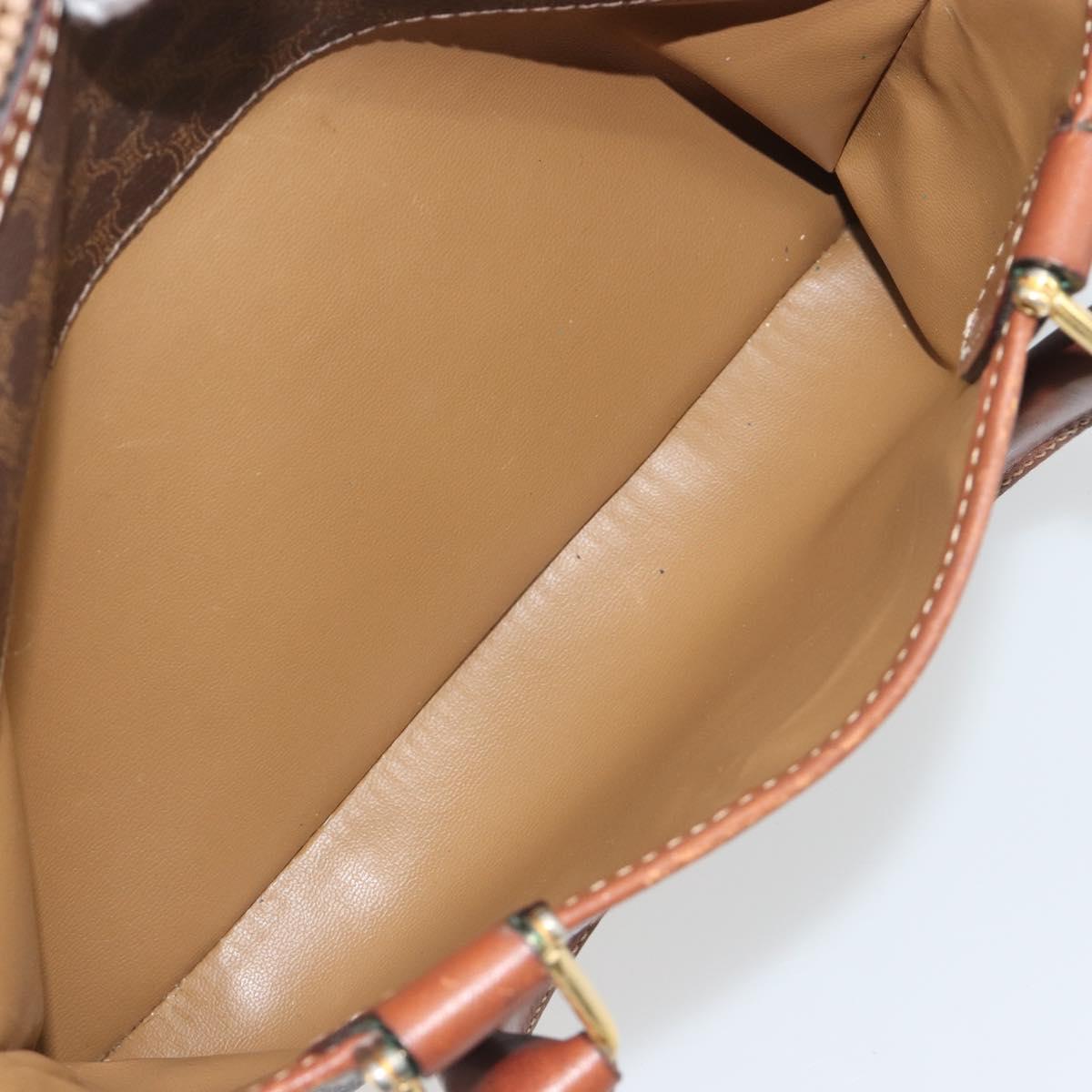 CELINE Macadam Hand Bag PVC Leather Brown Gold Tone Auth ep15266