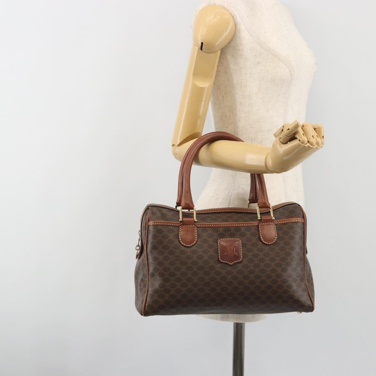 CELINE Macadam Hand Bag PVC Leather Brown Gold Tone Auth ep15266