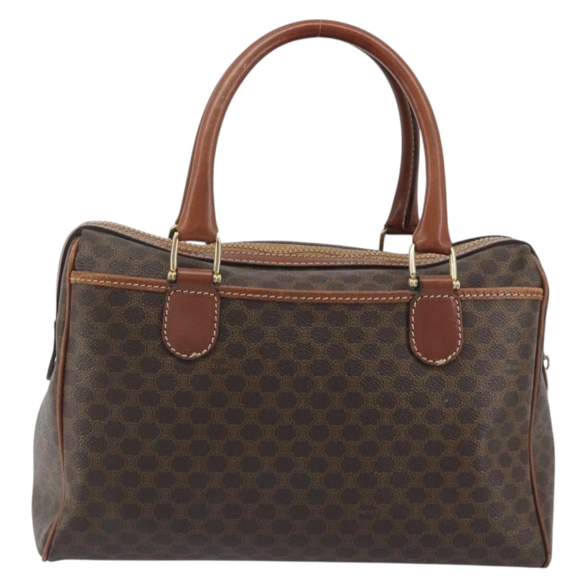 CELINE Macadam Hand Bag PVC Leather Brown Gold Tone Auth ep15266