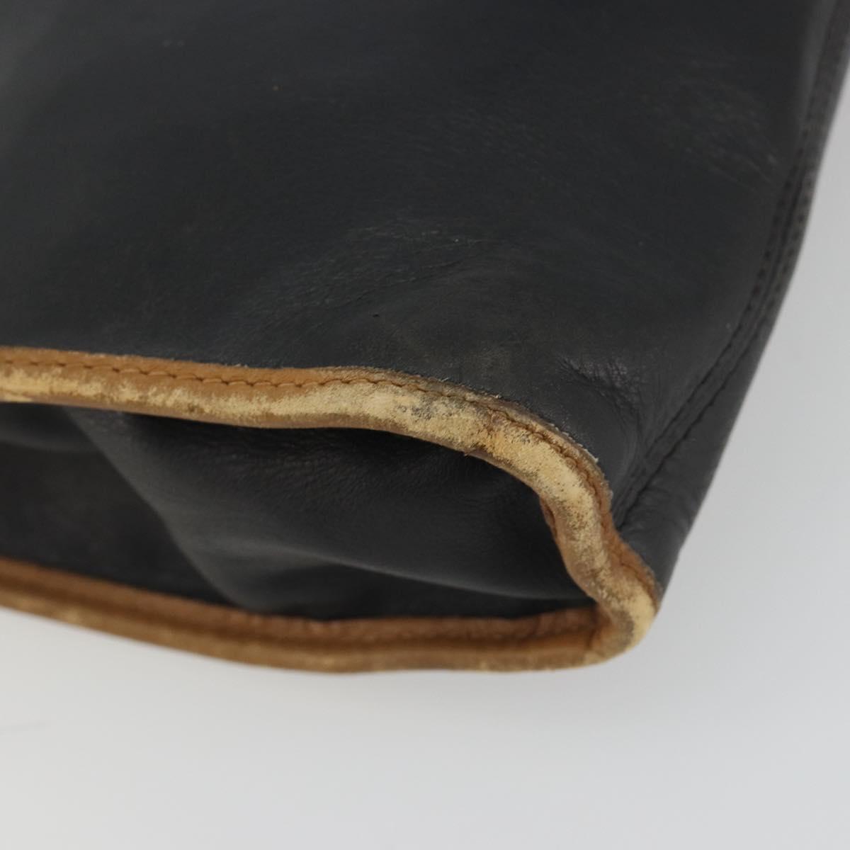 CELINE Clutch Bag Leather Black Gold Tone Auth ep15267