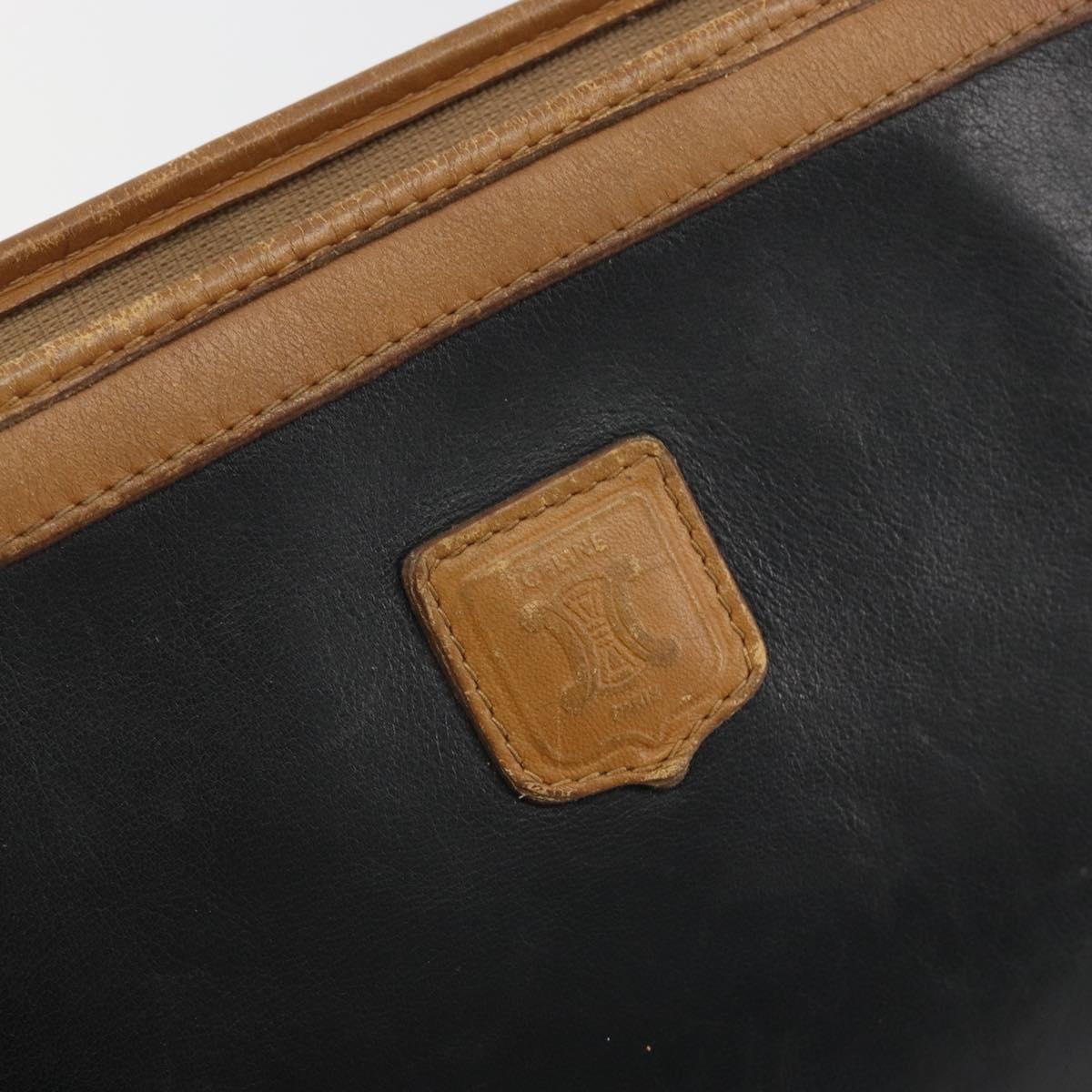 CELINE Clutch Bag Leather Black Gold Tone Auth ep15267