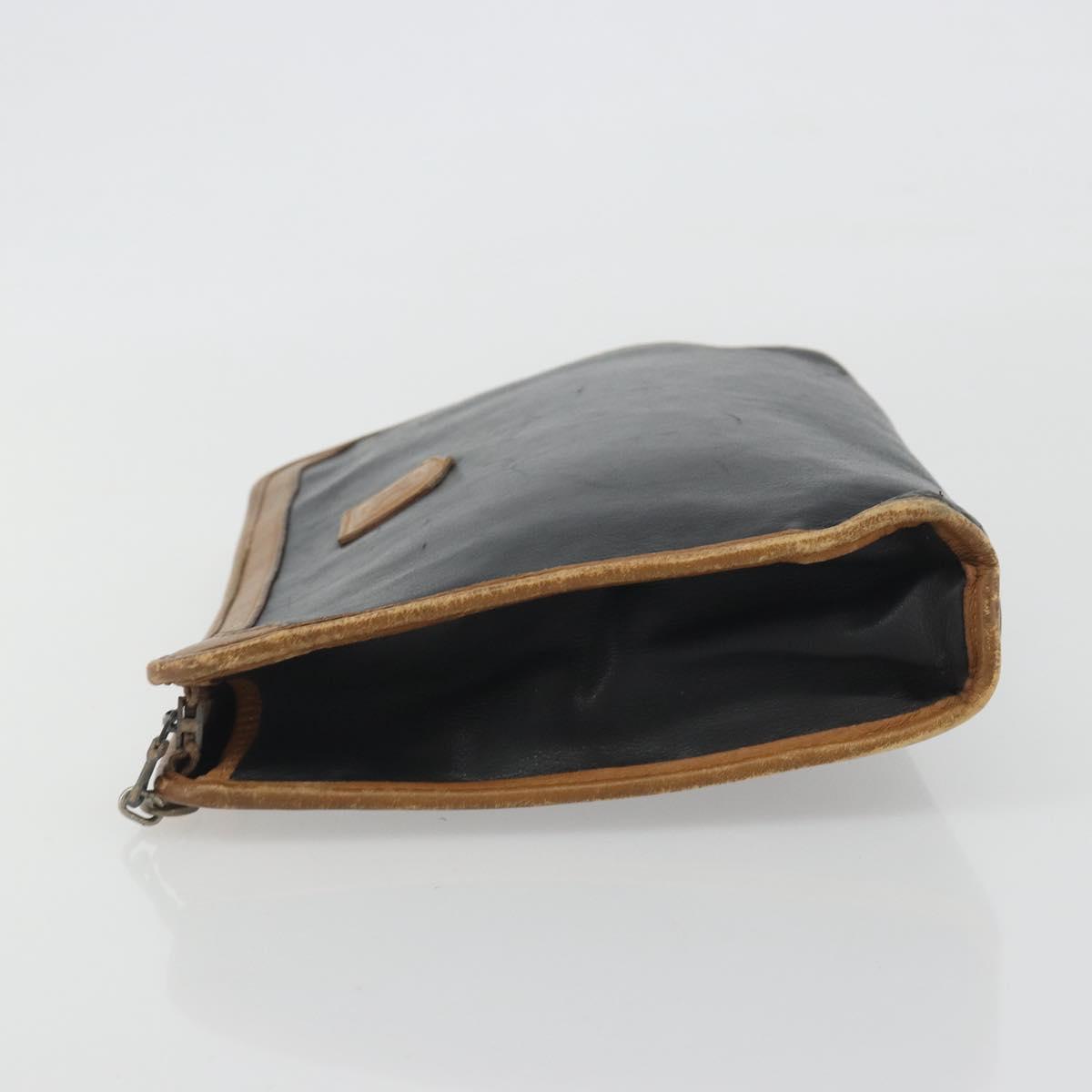 CELINE Clutch Bag Leather Black Gold Tone Auth ep15267