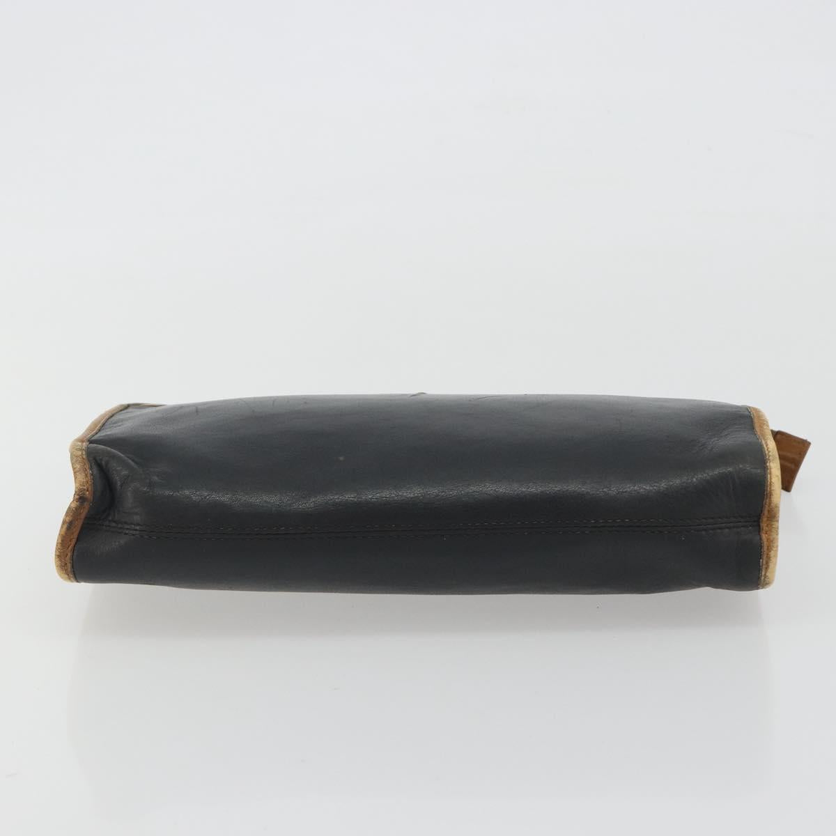 CELINE Clutch Bag Leather Black Gold Tone Auth ep15267