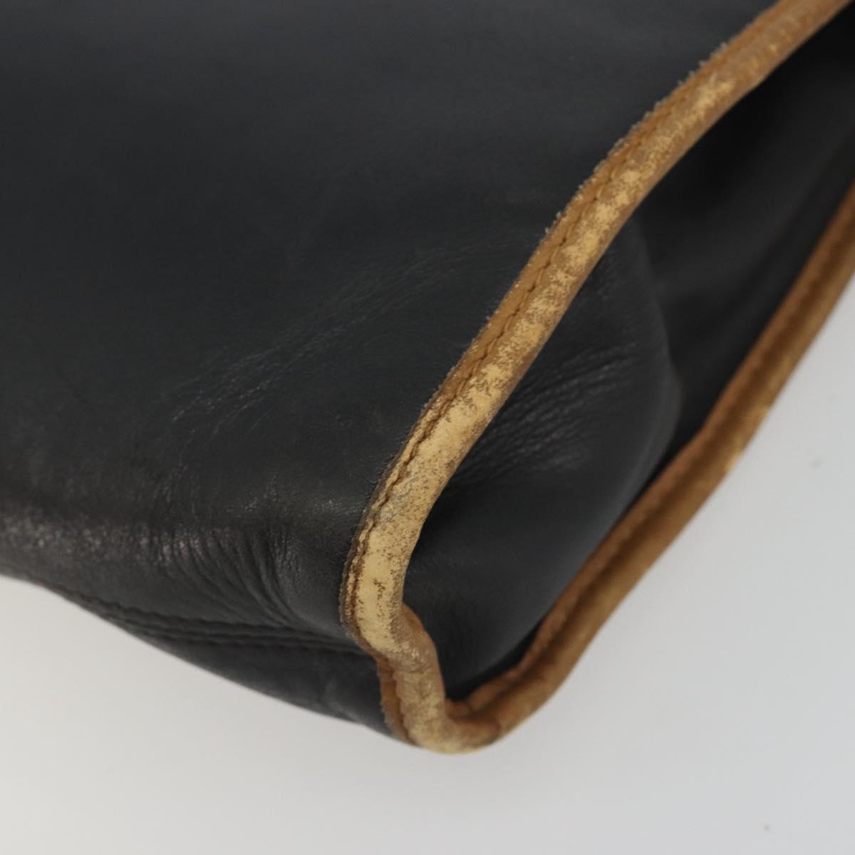CELINE Clutch Bag Leather Black Gold Tone Auth ep15267