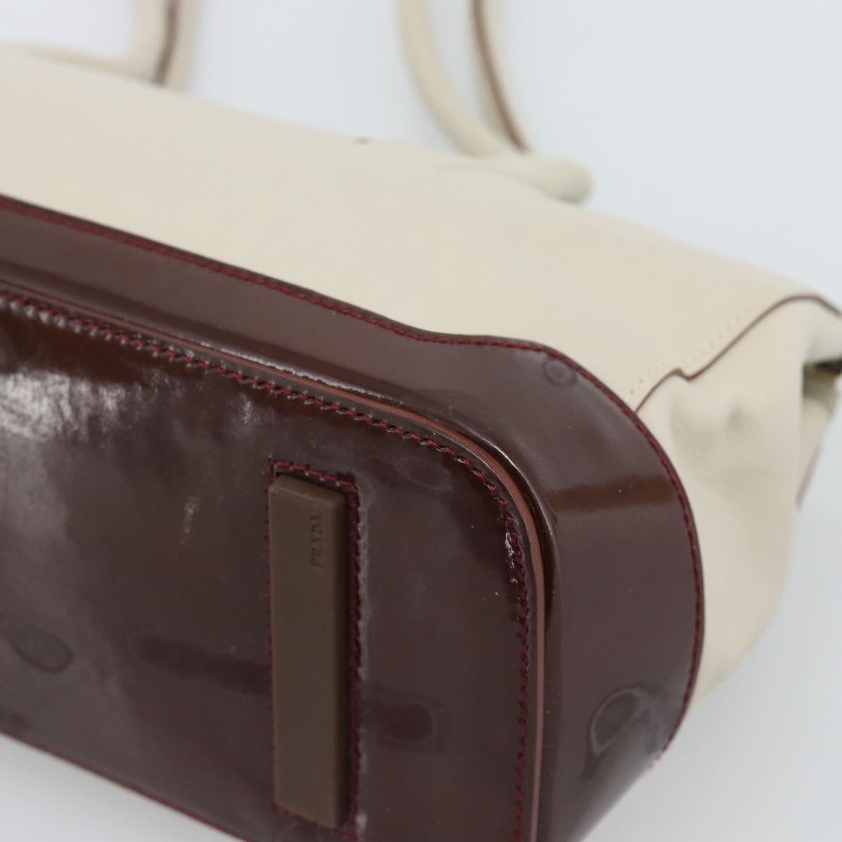 PRADA Hand Bag Leather White Silver Auth ep15268